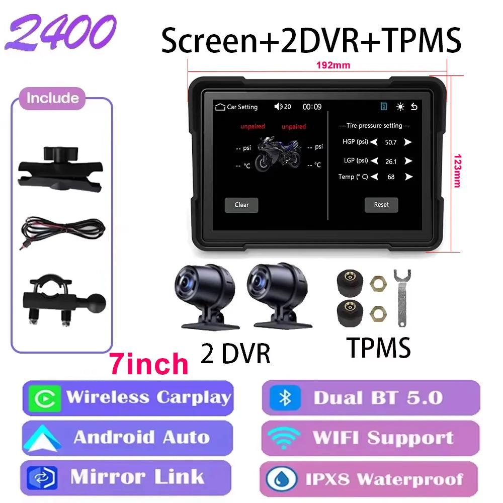 5/7 inch Carplay Motorcycle DVR Navigation GPS Wireless CarPlay Android Auto Airplay Display Screen Portable Moto Monitor IPX7