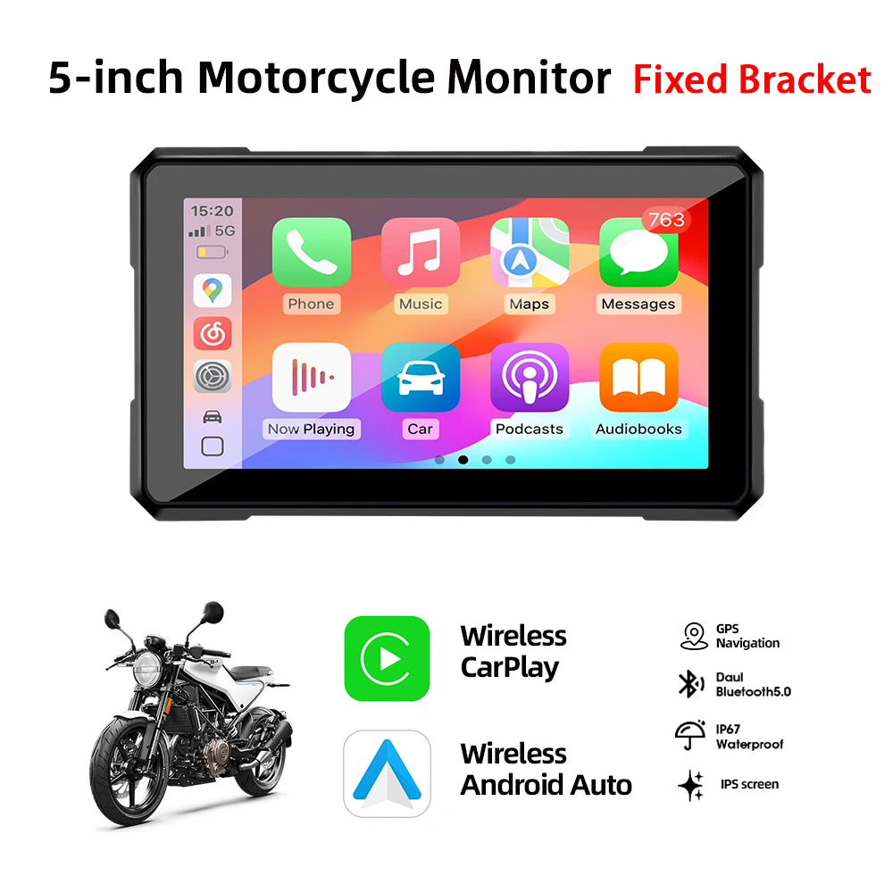 5/6/7 inch Motorcycle Display Screen Carplay Navigation Portable Digital Dashboard Motobike Android Auto Waterproof BT Monitor