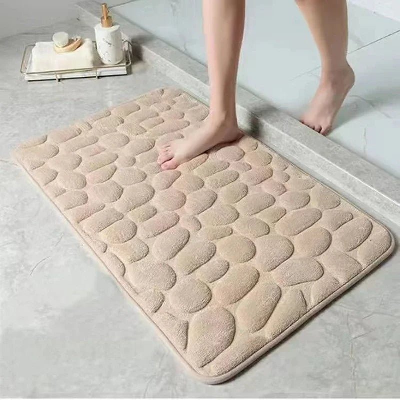 3D Rutschfeste Badematte Mit Cobblestone Relief Memory Foam Badezimmerteppich Absorbierend Maschinenwaschbar - flohmarkt-deutschland.shop