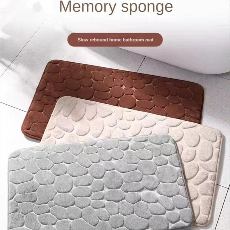 3D Rutschfeste Badematte Mit Cobblestone Relief Memory Foam Badezimmerteppich Absorbierend Maschinenwaschbar - flohmarkt-deutschland.shop