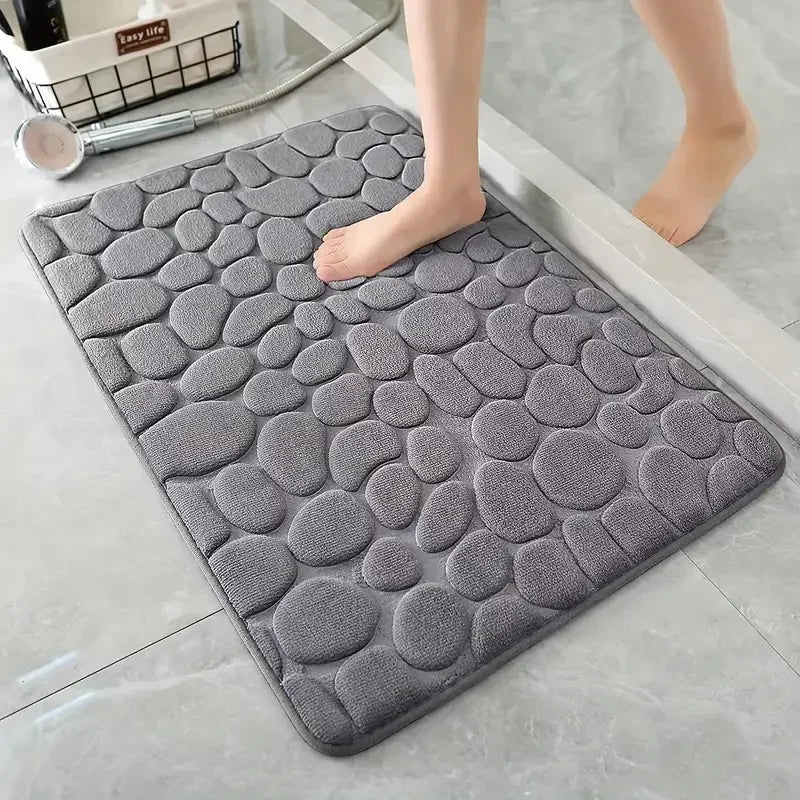 3D Rutschfeste Badematte Mit Cobblestone Relief Memory Foam Badezimmerteppich Absorbierend Maschinenwaschbar - flohmarkt-deutschland.shop