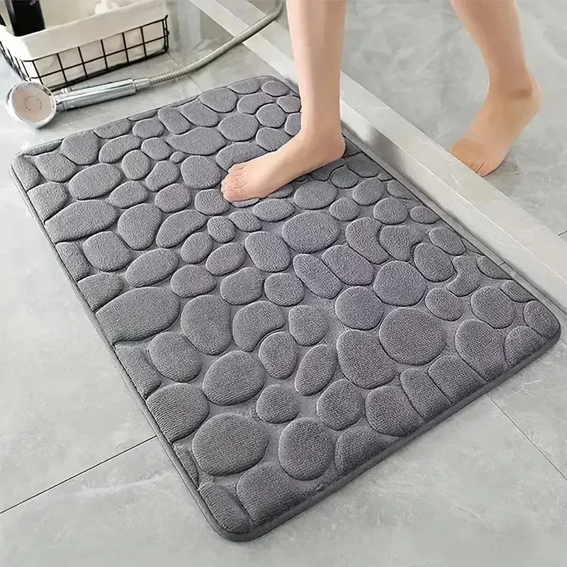 3D Rutschfeste Badematte Mit Cobblestone Relief Memory Foam Badezimmerteppich Absorbierend Maschinenwaschbar - flohmarkt-deutschland.shop