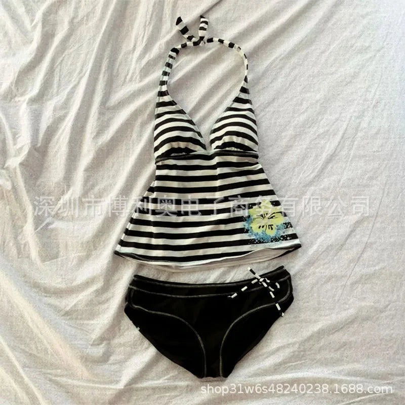 Y2k Cutie Harajuku Sexy neck hanging vest suspender E-girl Women's 2025 European American Backless slim Summer Bodycon Vest sets