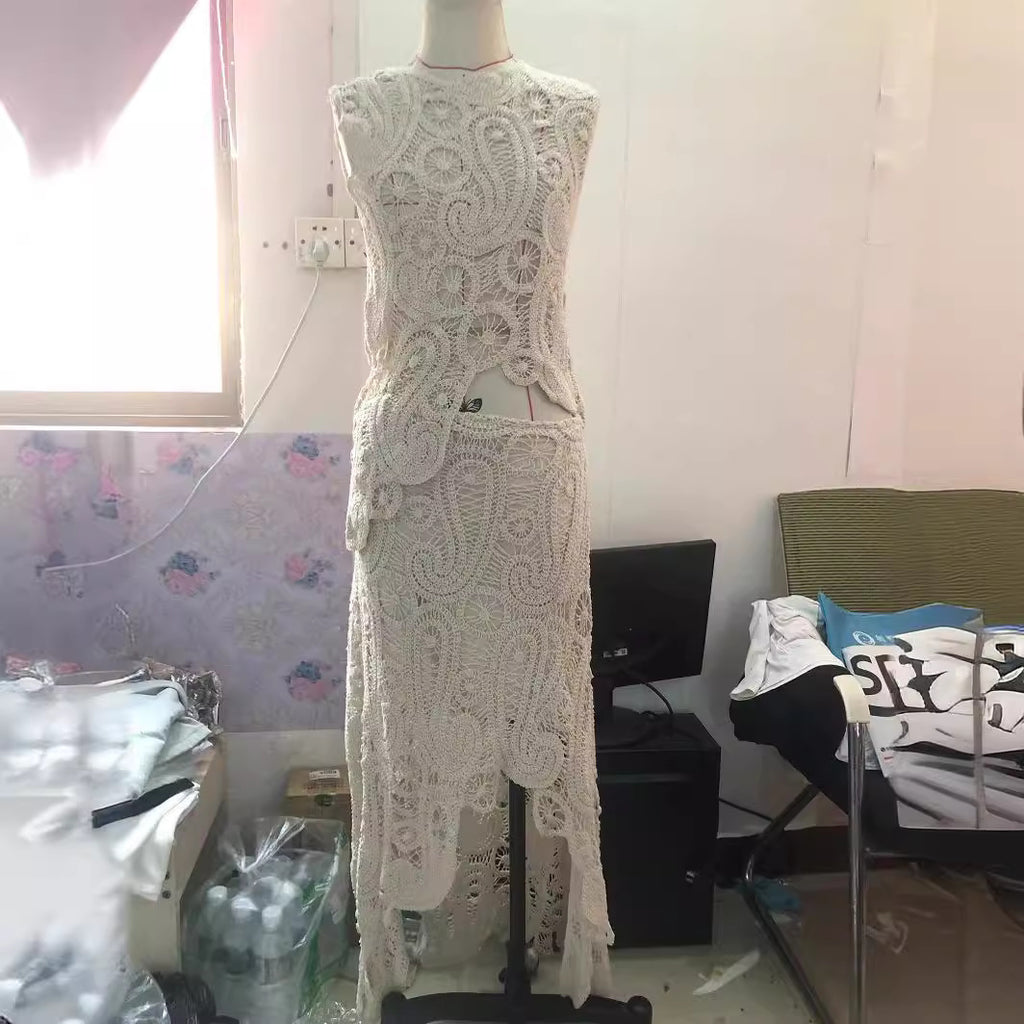 2023 Women's Fashion Knit Crop Top and Skirt Set