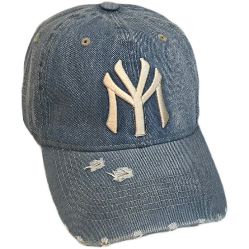 Korean Style Unisex Embroidered Distressed Baseball Cap