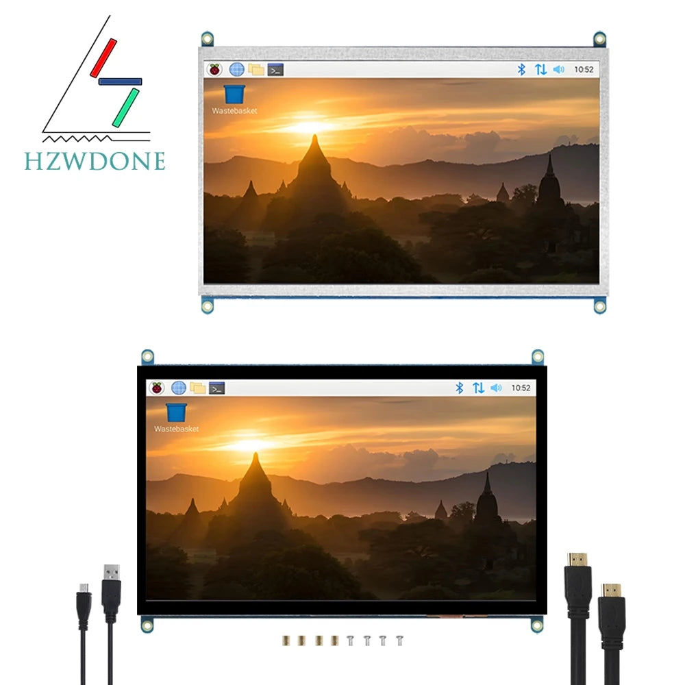 HZWDONE Raspberry Pi Screen 10.1" Touchscreen 1024x600 HDMI Portable Monitor with Fix Hole for Raspberry Pi 5/4/3B/B+ Win11/10/8