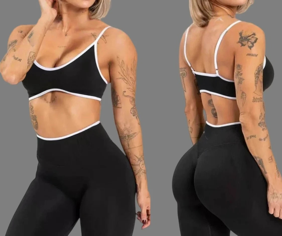 Women's 2-Piece Color Block Yoga Set: Camisole Bra & Seamless Fitted Leggings, Suitable for Fitness and Exercise