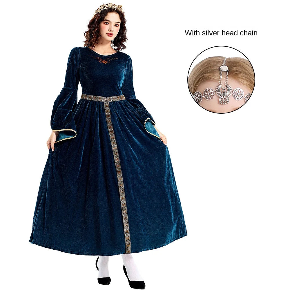 [You're My Secret] Women Medieval Costume Halloween Court Ball Flared Sleeve Princess Dress Cosplay Stage Performance Costume