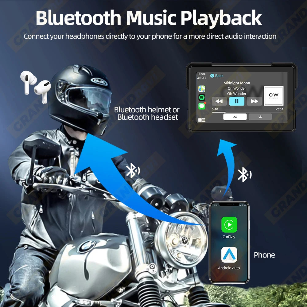 5/6/7 inch Motorcycle Display Screen Carplay Navigation Portable Digital Dashboard Motobike Android Auto Waterproof BT Monitor