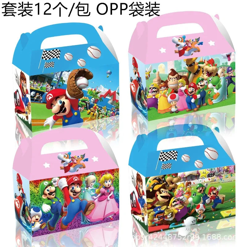New 12Pcs Super Mario Plumber Horsepower Party Favors Handy Horn Paper Box Boys Birthday Party Decoration Candy Box