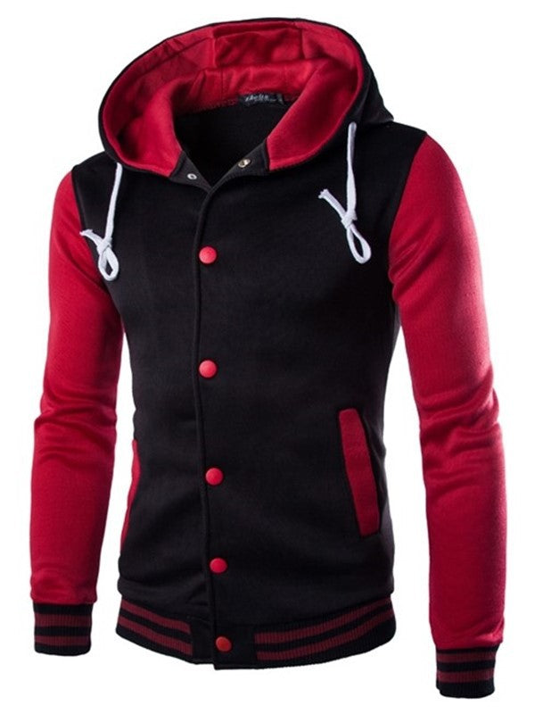 WISH Men's Slim Fit Hooded Baseball Jacket