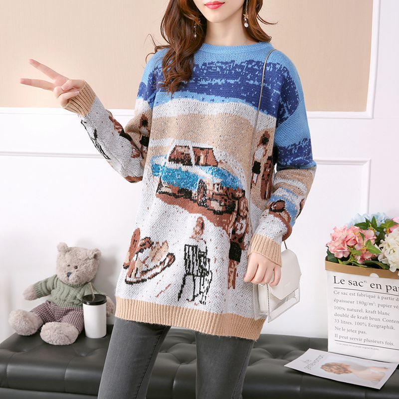 Knit Sweater Dress with Color Block Design
