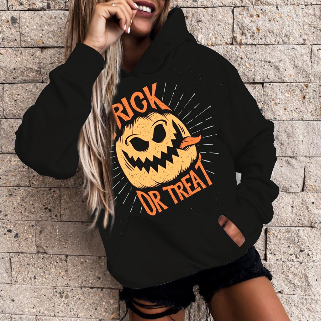 Women's 3D Printed Pumpkin Halloween Casual Hoodie