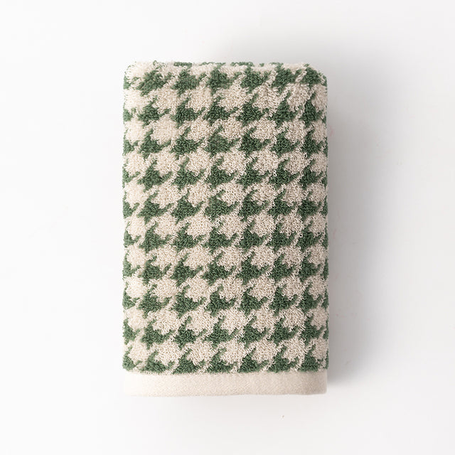 Houndstooth Cotton Jacquard Face Towel - Soft & Absorbent