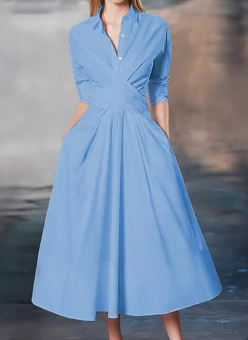 2020 Fall Women's Fashion V-Neck Long Dress with Tie