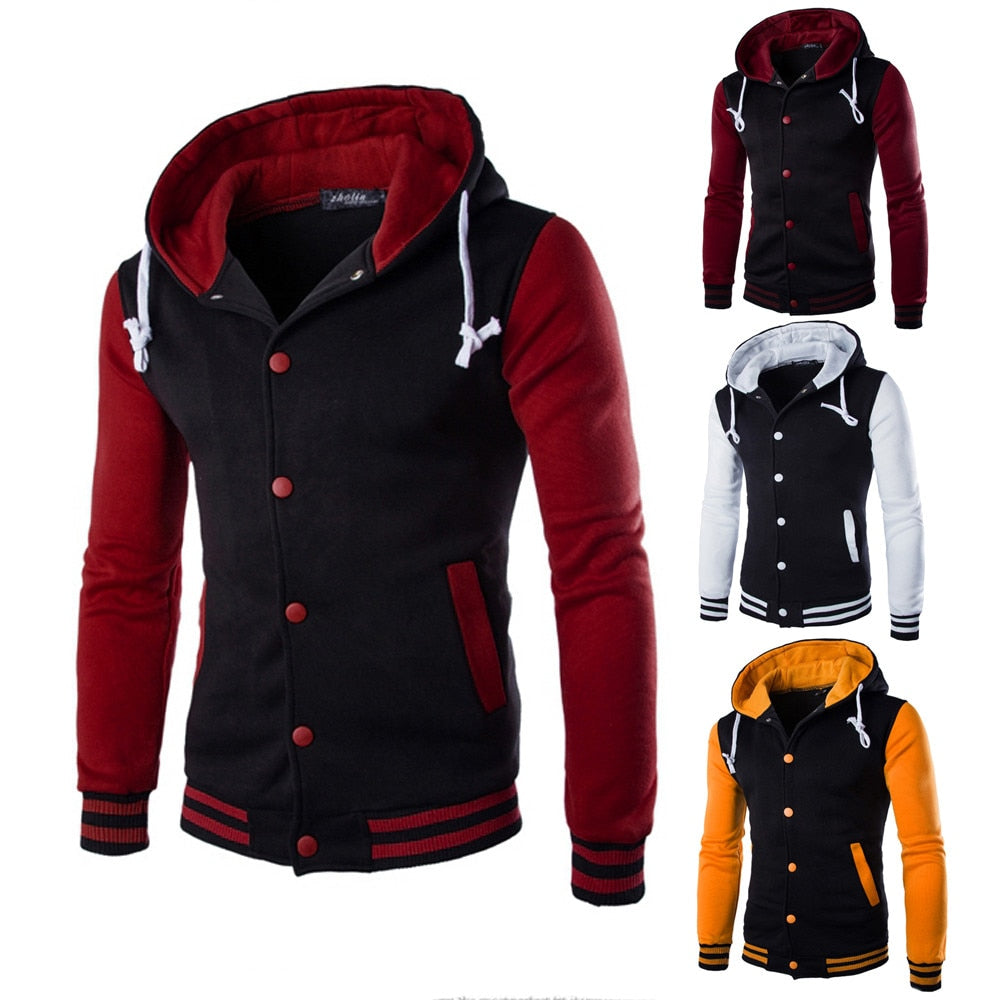 WISH Men's Slim Fit Hooded Baseball Jacket