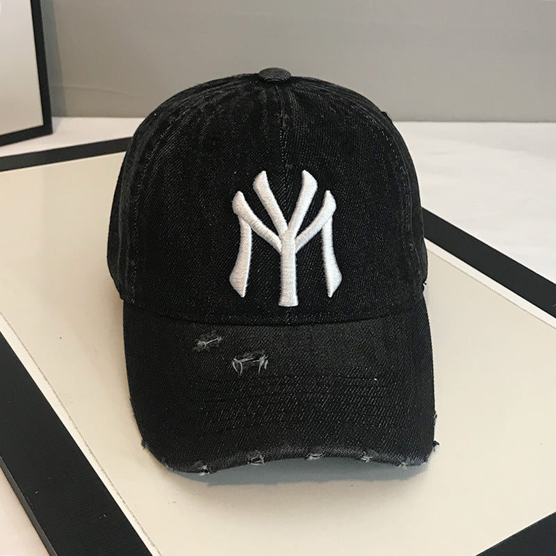 Korean Style Unisex Embroidered Distressed Baseball Cap