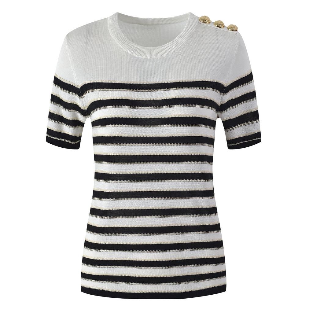 French Style Women's Color-Block Knitted Top & Skirt Set