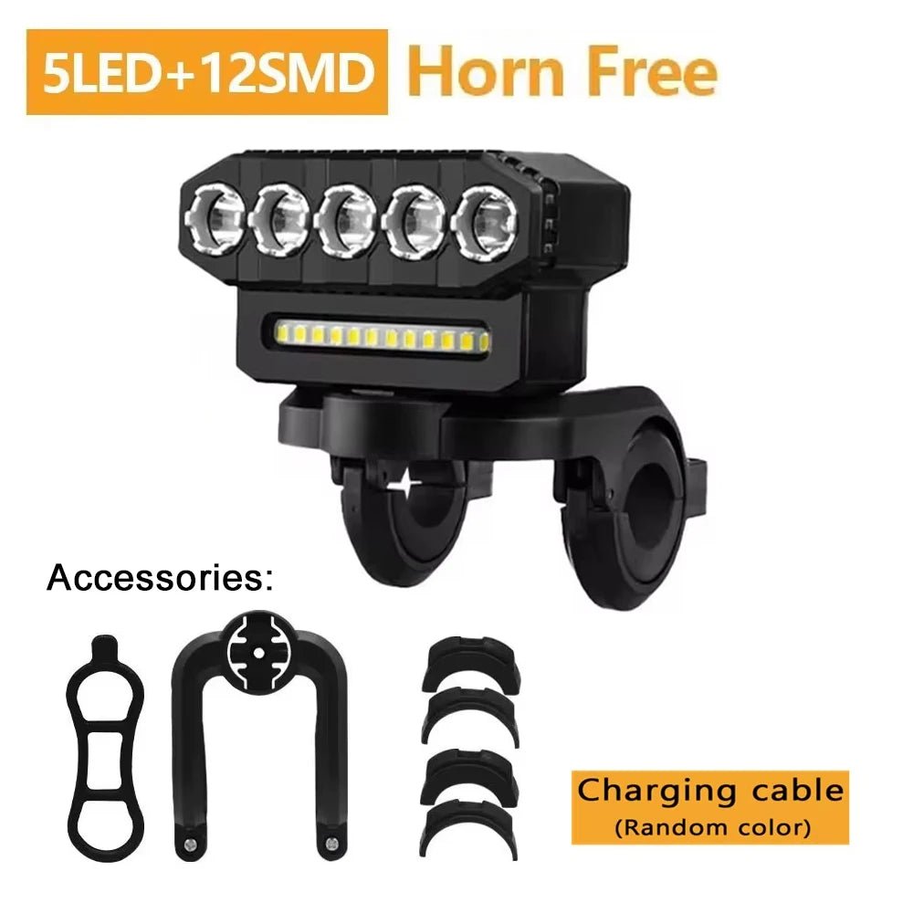 5/8 LED Fahrrad-Frontlicht, USB wiederaufladbar, 130 dB, Fahrradhupe, einfach zu installieren, 6 Modi, Fahrradklingel-Licht - flohmarkt-deutschland.shop