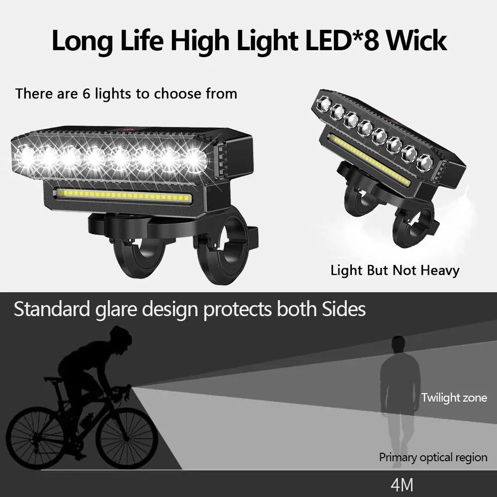5/8 LED Fahrrad-Frontlicht, USB wiederaufladbar, 130 dB, Fahrradhupe, einfach zu installieren, 6 Modi, Fahrradklingel-Licht - flohmarkt-deutschland.shop