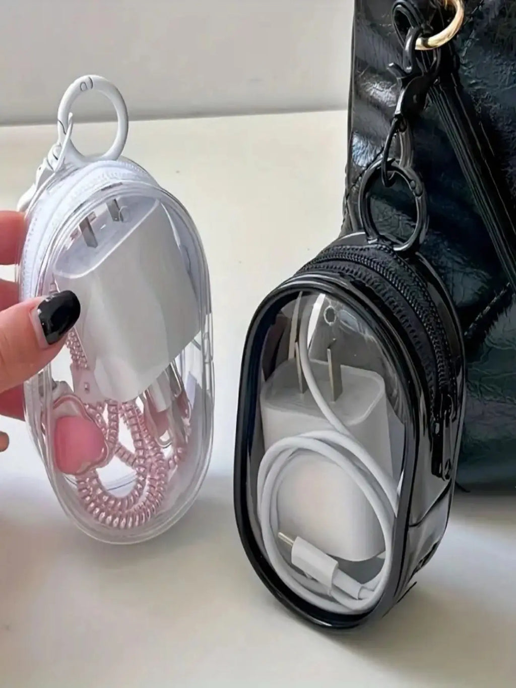 Portable Mini Clear Zipper Storage Bag - Space-Saving Organizer for Earphones & Chargers, Versatile with Handy Keychain Loop