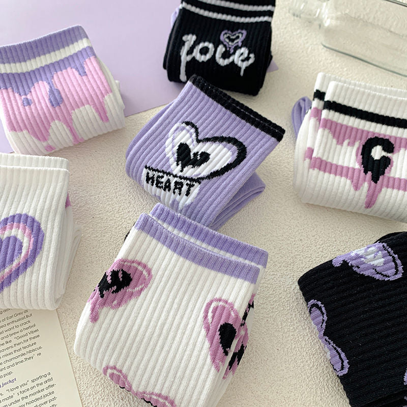 Purple Heart Women's Mid-Calf Socks - Trendy Cartoon Style