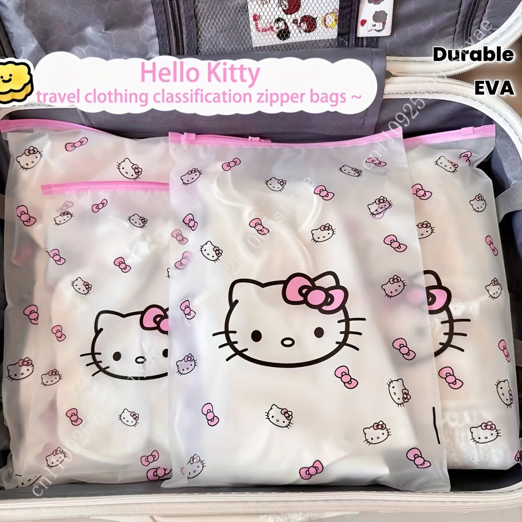 10pcs Hello Kitty Transparent Travel Storage Bags with Zipper Clear EVA Organizer for Clothes Underwear Toiletries and Cosmetics
