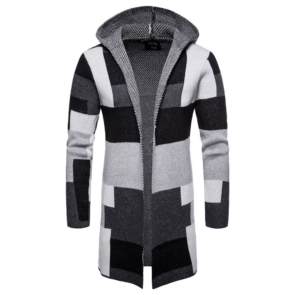 Casual Color-Block Thick Knit Hooded Cardigan