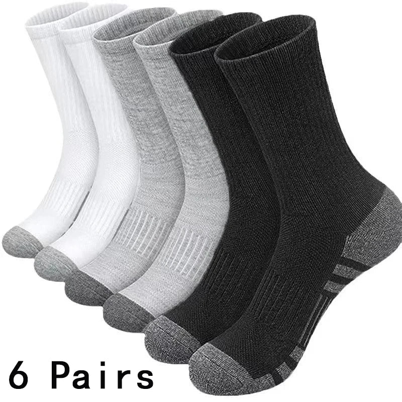 6 Paar Herren-Sportsocken, schweißabsorbierend, bequem und atmungsaktiv, geeignet für Basketballtraining und Laufen im Freien - flohmarkt-deutschland.shop
