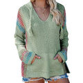 Women's Color-Block Knit Hoodie Sweater (Long Sleeve)