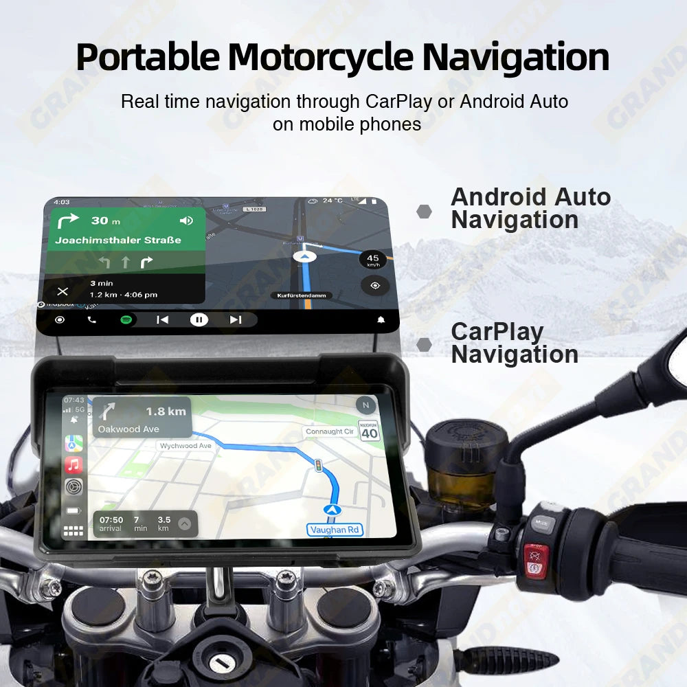 5/6/7 inch Motorcycle Display Screen Carplay Navigation Portable Digital Dashboard Motobike Android Auto Waterproof BT Monitor