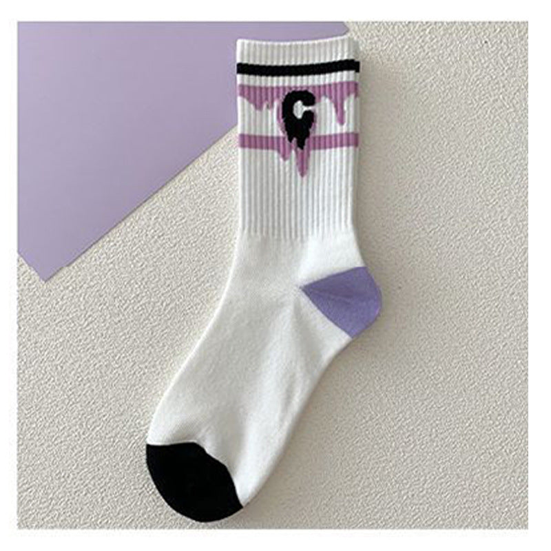 Purple Heart Women's Mid-Calf Socks - Trendy Cartoon Style