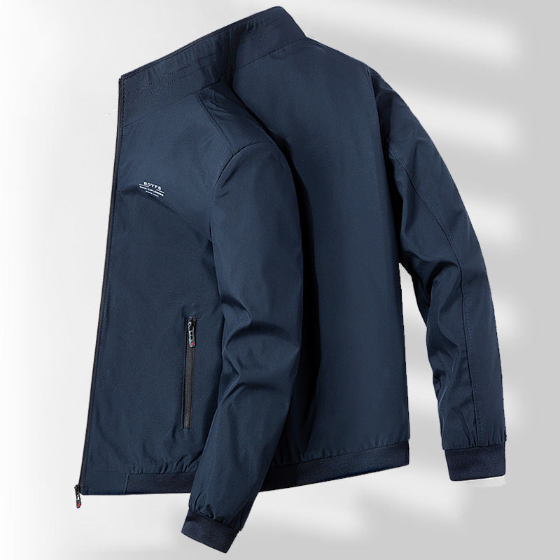 Men's Plus Size Zipper Jacket with Stand Collar and Pockets