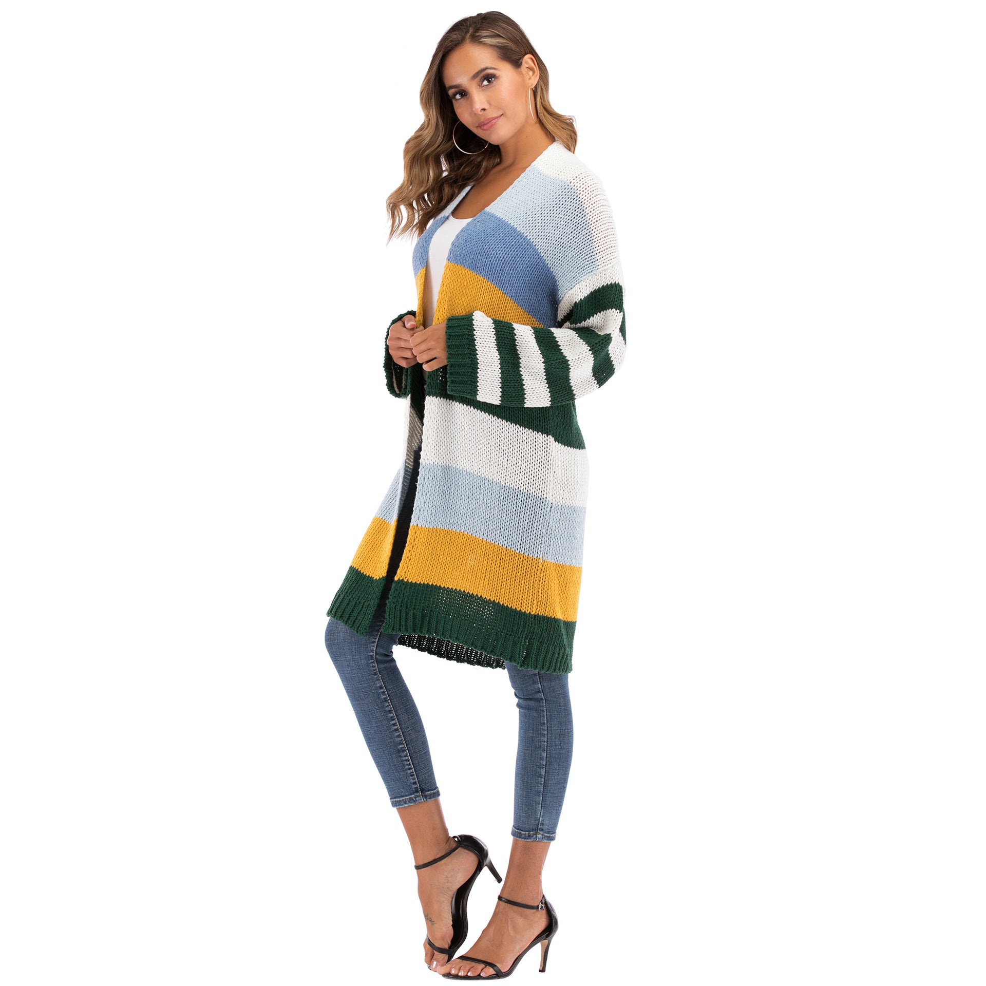 Fashionable Color-Block Loose Casual Knit Cardigan