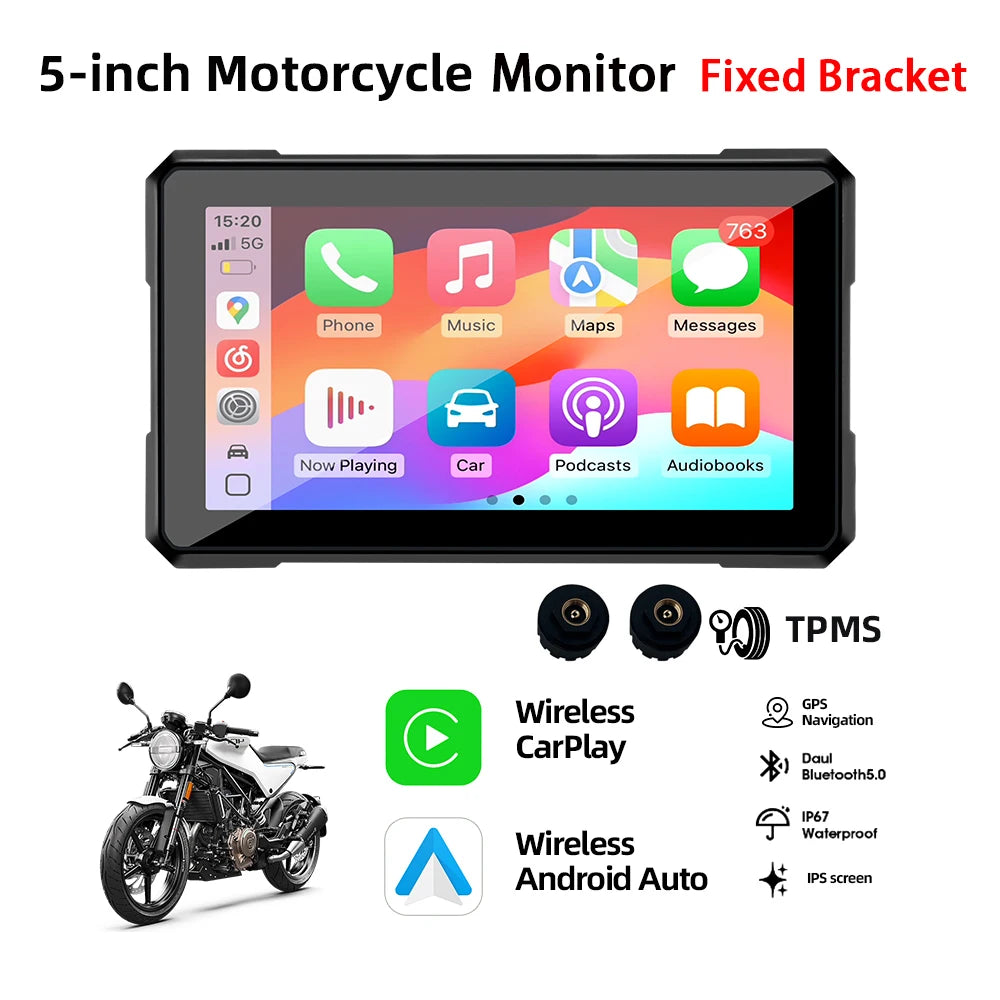 5/6/7 inch Motorcycle Display Screen Carplay Navigation Portable Digital Dashboard Motobike Android Auto Waterproof BT Monitor
