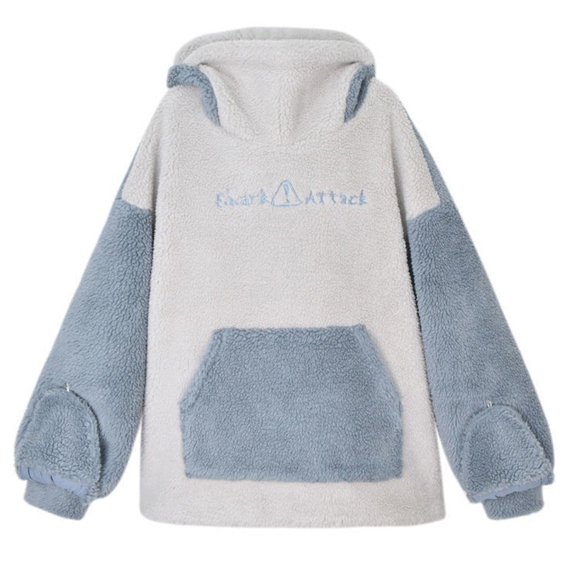 Shark Hoodie Couples Winter Fleece Jacket for Comfort