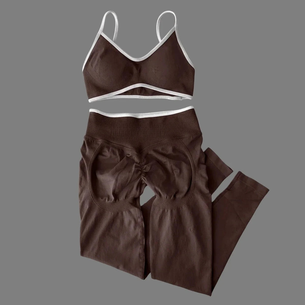 Women's 2-Piece Color Block Yoga Set: Camisole Bra & Seamless Fitted Leggings, Suitable for Fitness and Exercise