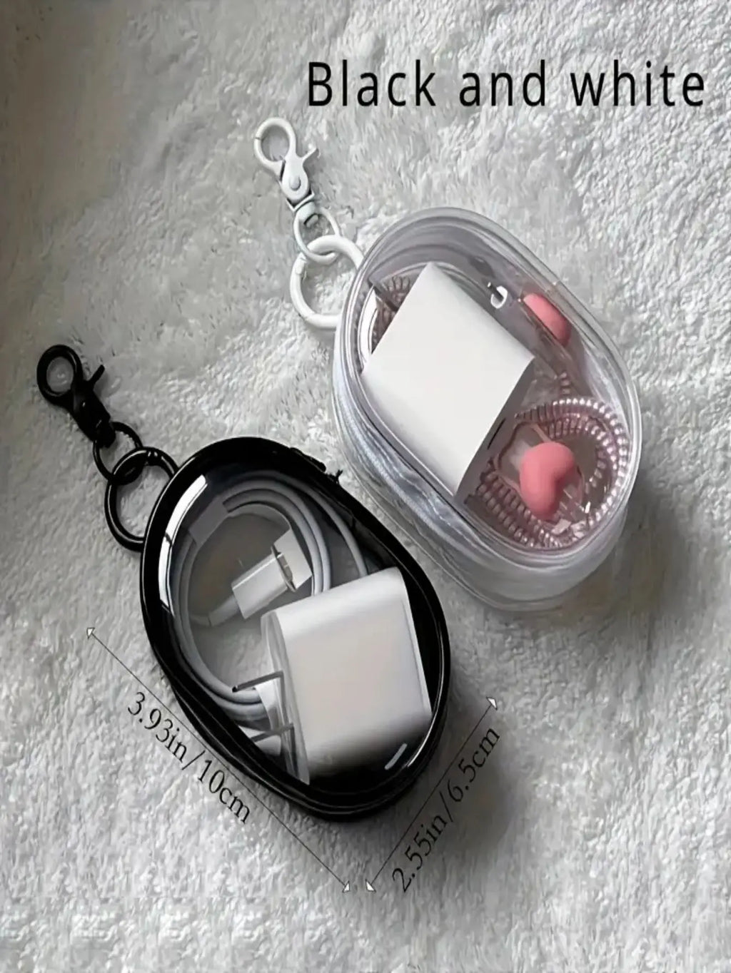 Portable Mini Clear Zipper Storage Bag - Space-Saving Organizer for Earphones & Chargers, Versatile with Handy Keychain Loop