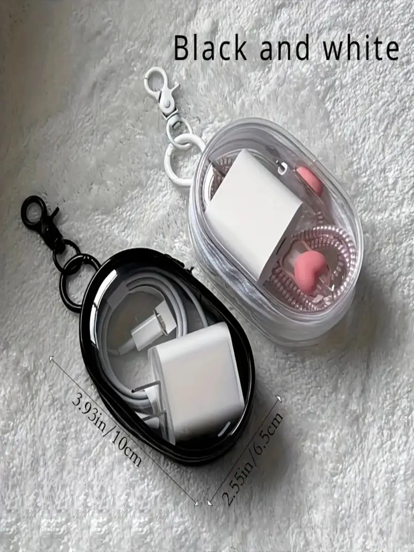 Portable Mini Clear Zipper Storage Bag - Space-Saving Organizer for Earphones & Chargers, Versatile with Handy Keychain Loop