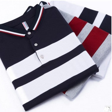 Men's Short Sleeve Striped Polo Shirt for Summer