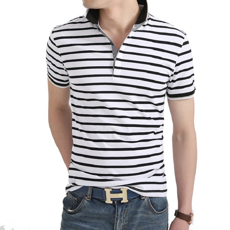 Korean Style Men's Short Sleeve Polo Striped T-Shirt