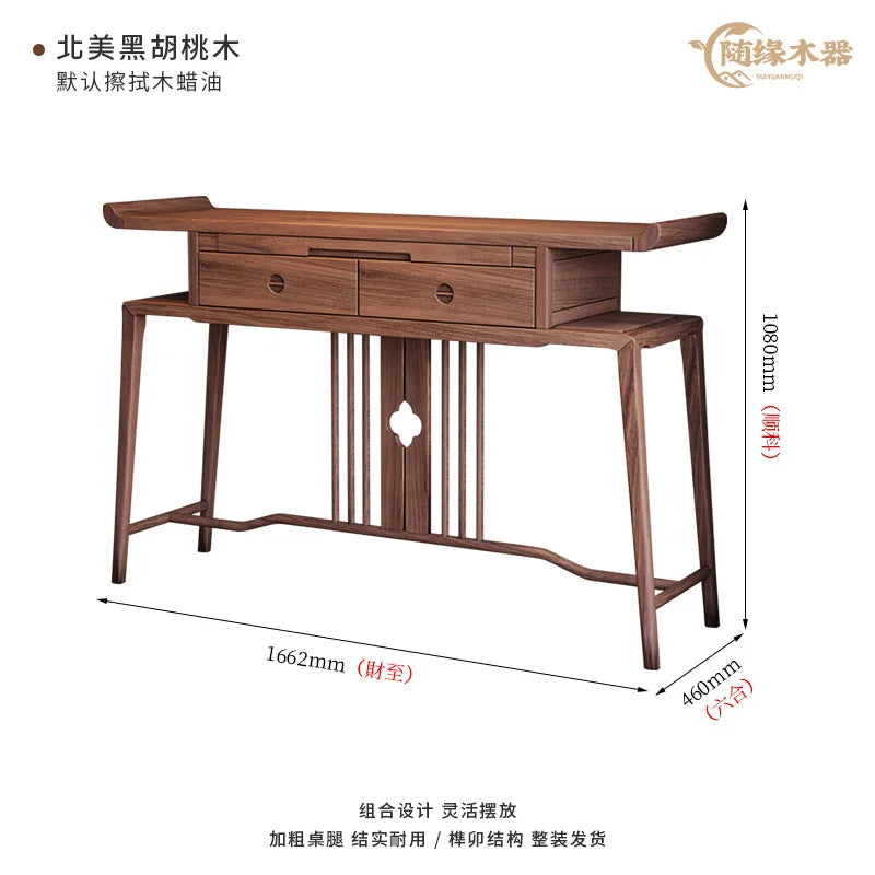 XL Altar Incense Burner Table Black Walnut Wooden Hallway Altar Buddhist Hall Guanyin God of Wealth Prayer Altar Table