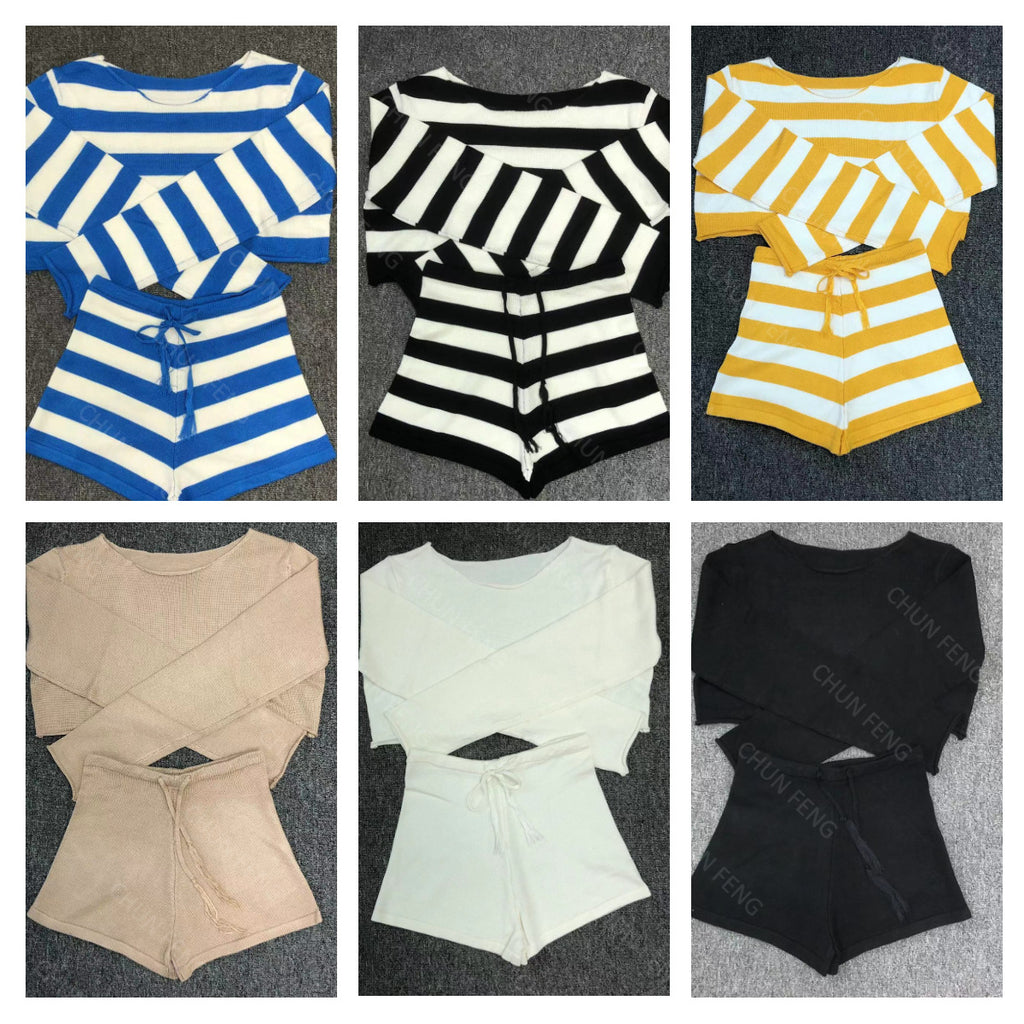 2024 Spring/Summer Women's Striped Knit Crop Set