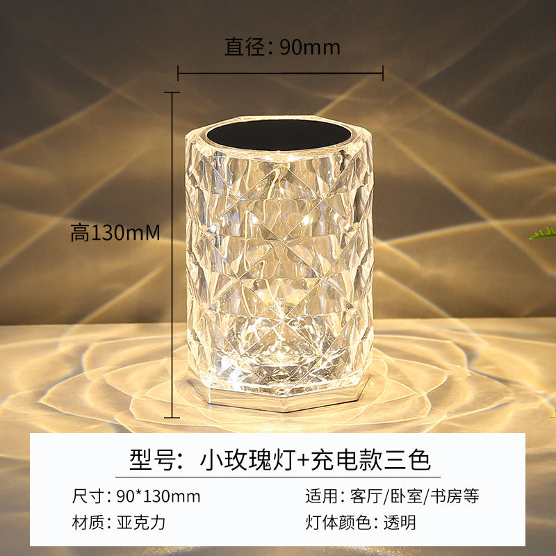 Modern Minimalist Touch Table Lamp with Crystal Rose