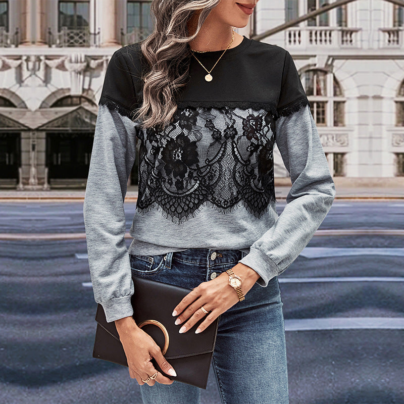 Women's Long-sleeved Color-block Sweater for Autumn