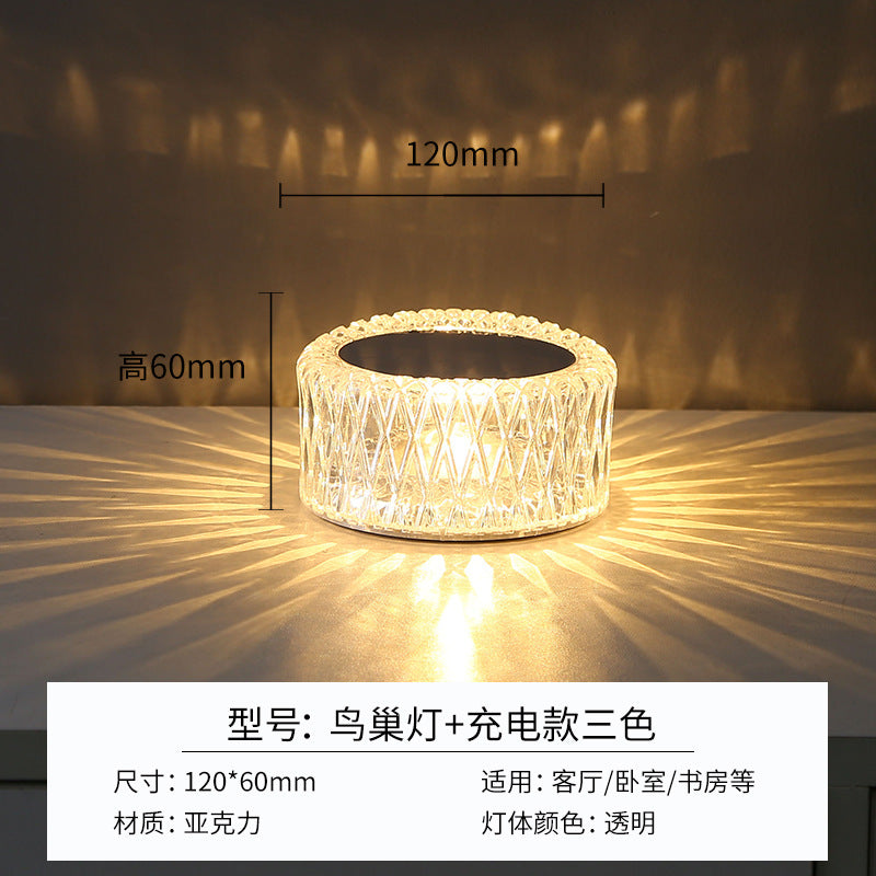 Modern Minimalist Touch Table Lamp with Crystal Rose
