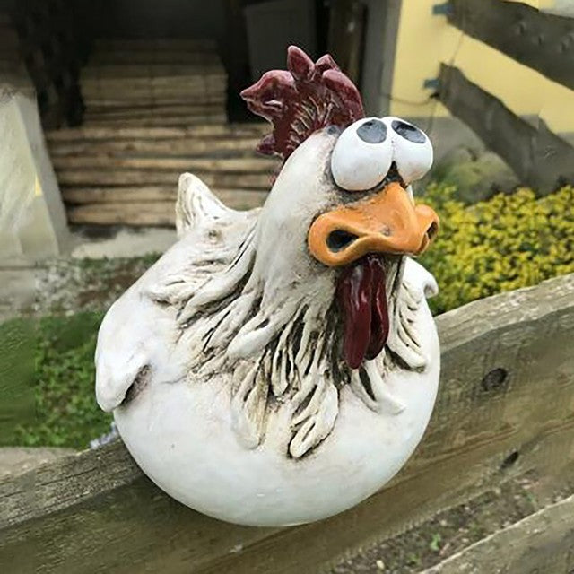 Funny Chicken Fence Resin Garden Statue for Home Decor