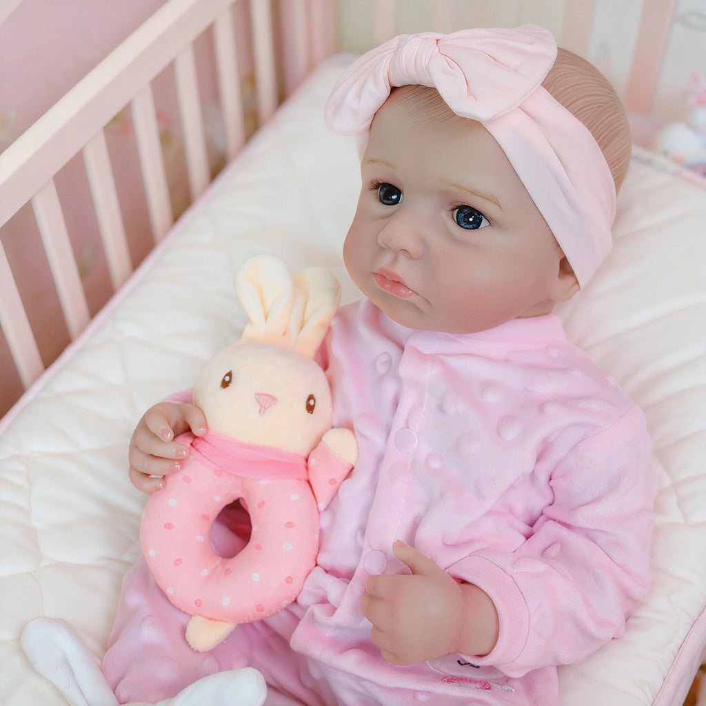NPK 19inch Lifelike Handmade LouLou Awake Girl Doll with Detailed Painting Real Soft Touch Cute Handy Small Baby Figure