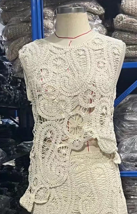 2023 Women's Fashion Knit Crop Top and Skirt Set