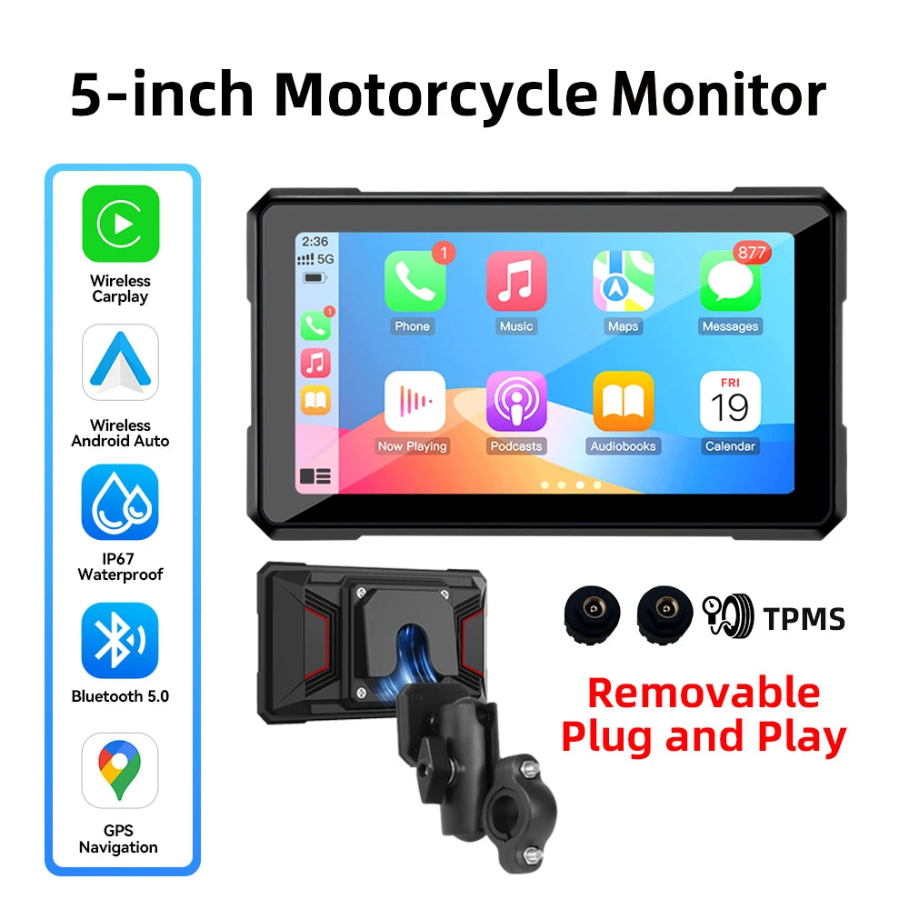 5/6/7 inch Motorcycle Display Screen Carplay Navigation Portable Digital Dashboard Motobike Android Auto Waterproof BT Monitor